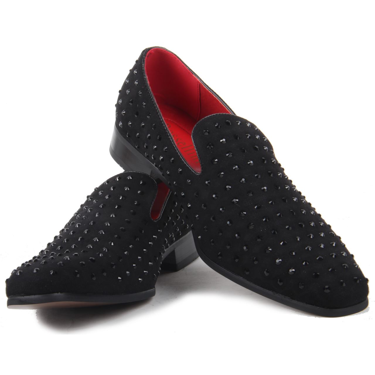 Men Gentleman Faux Suede Slip On Studded Shoes Leather Lined Rhinestones Loafers
