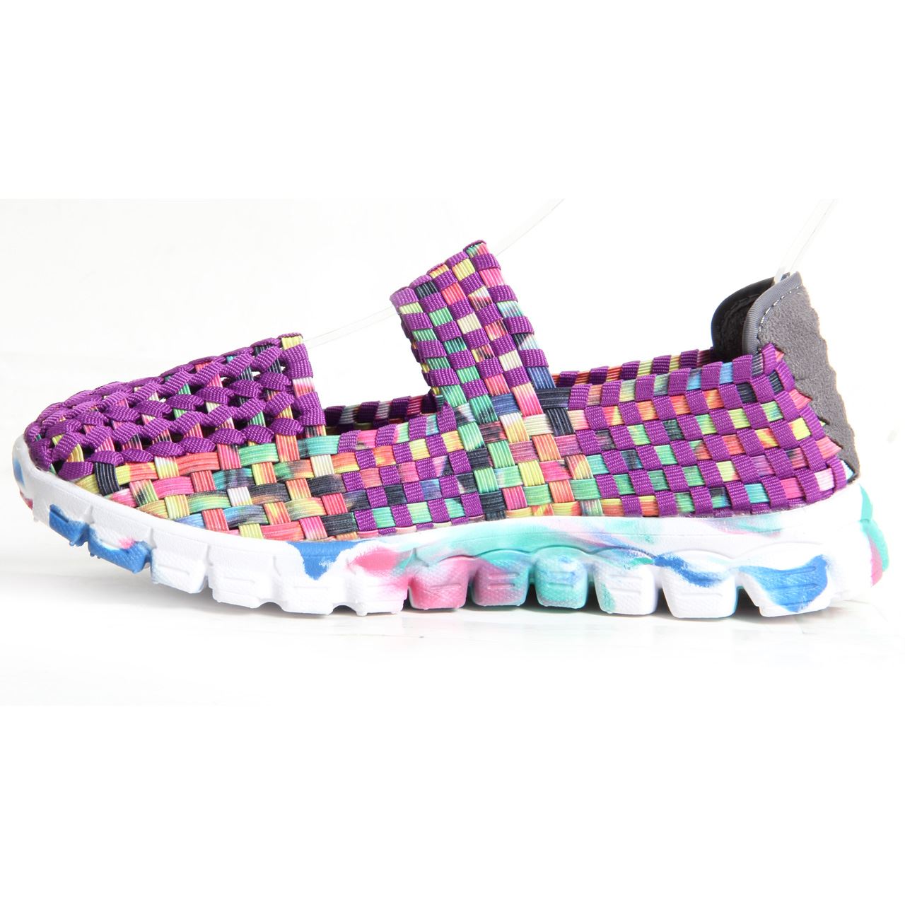 Womens Ladies Woven Shoes Slip On Multi Colour Mary Jane Elastic Upper Trainers | eBay