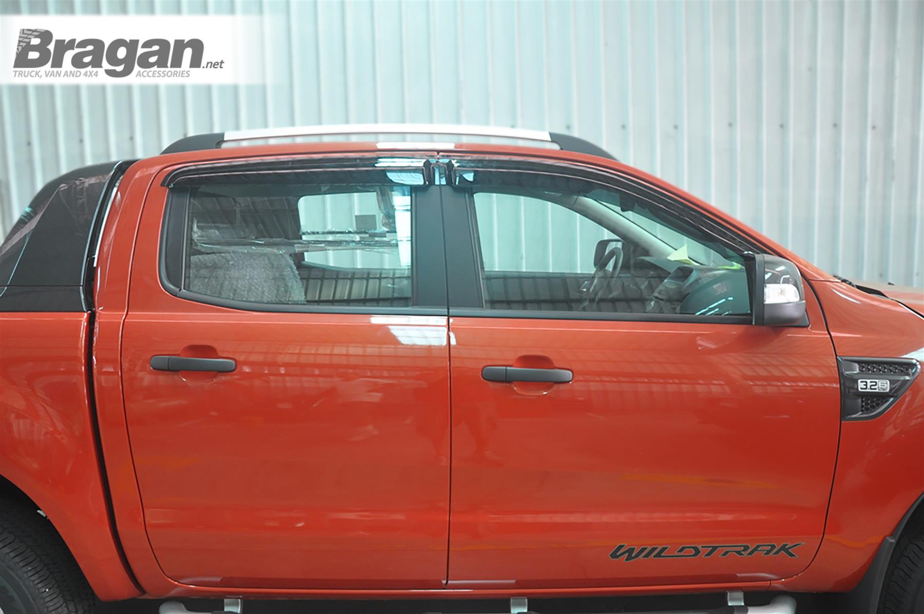 To Fit 2016+ Ford Ranger Smoke Tinted Window Wind Rain Deflectors