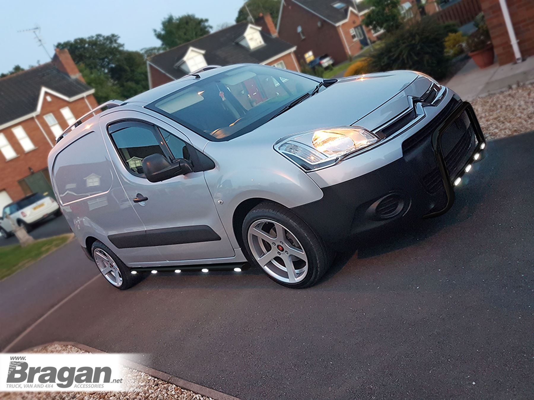 Black Stainless Steel Side Bars + White LEDs To Fit Citroen Berlingo 2008-2016 - Picture 7 of 8