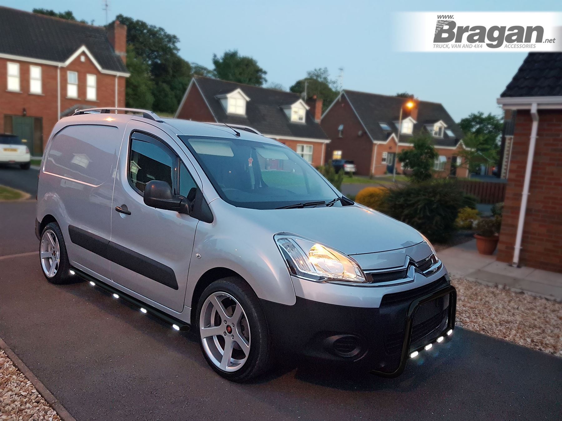 Black Stainless Steel Side Bars + White LEDs To Fit Citroen Berlingo 2008-2016 - Picture 2 of 8