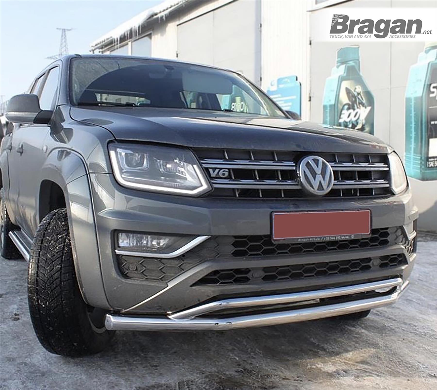 To Fit 16+ Volkswagen Amarok V6 Double Front Bumper Spoiler Nudge Chin