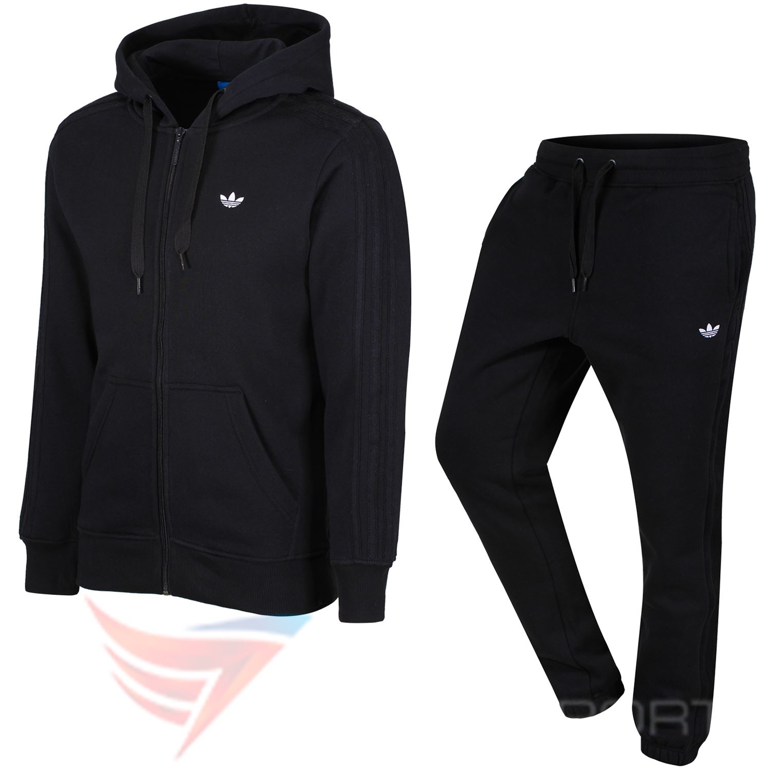 adidas SPO FULL TRACKSUIT CLASSIC TREFOIL GREY BLACK NAVY S M L XL HOODED ZIP | eBay