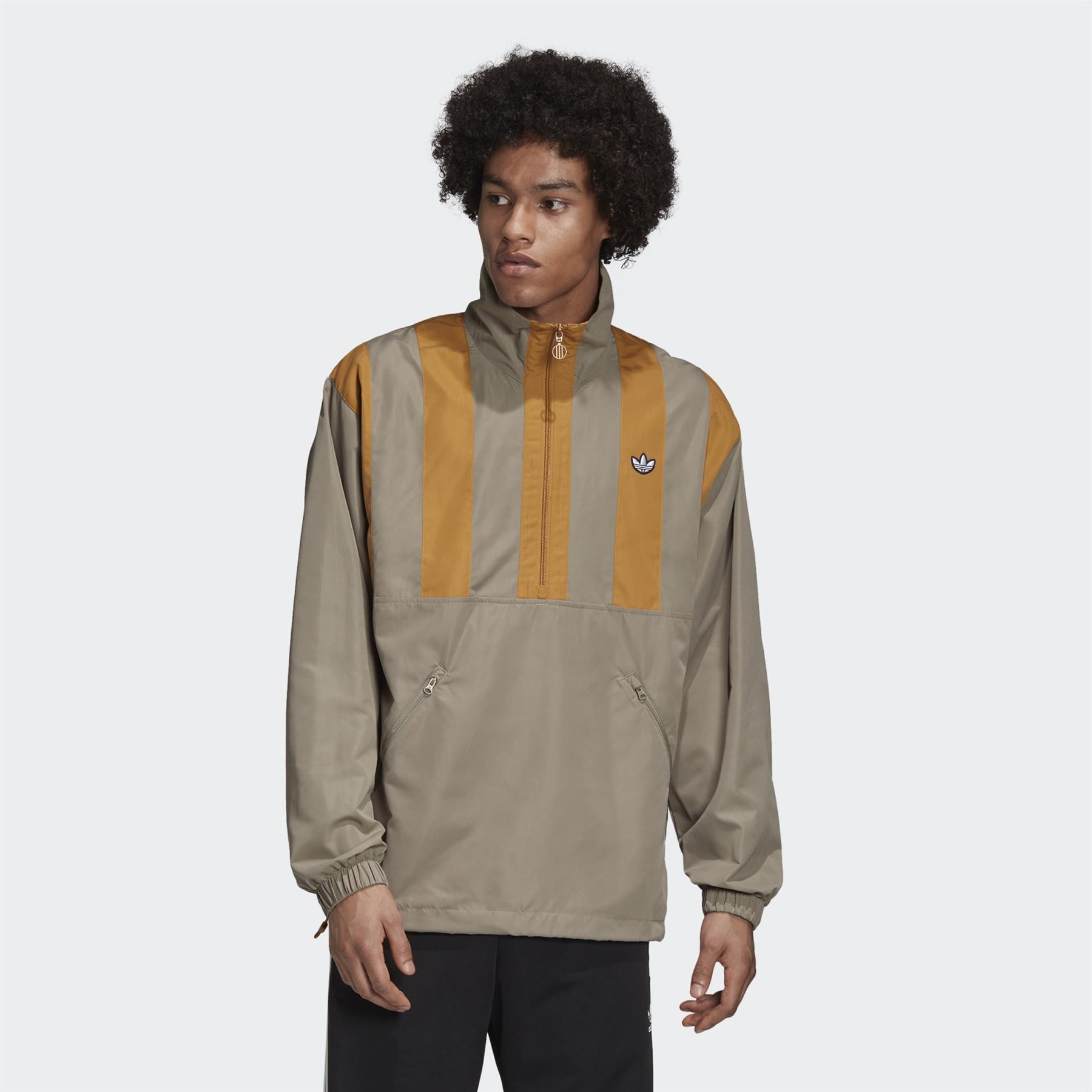 adidas ORIGINALS MEN'S SAMSTAG HALF ZIP SMOCK JACKET BROWN