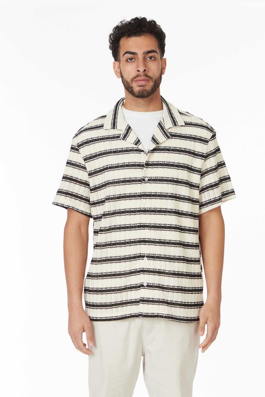 Hawks Bay Men's Crochet Textured Shirt Spread Collar White Black