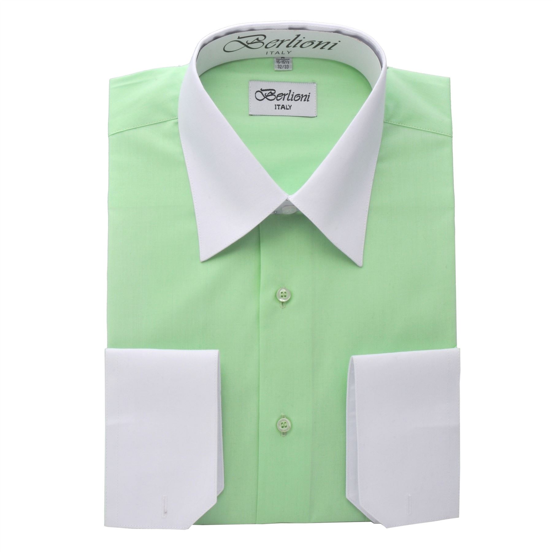 BERLIONI MENS ITALY DRESS SHIRT TWO-TONE LONG SLEEVE SHIRT FRENCH CUFF ALL SIZES - Picture 11 of 19