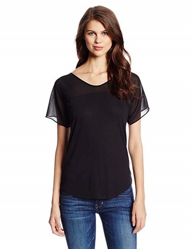 NYDJ WOMEN'S VEILED SHORT SLEEVE TOP BLACK - Picture 1 of 3