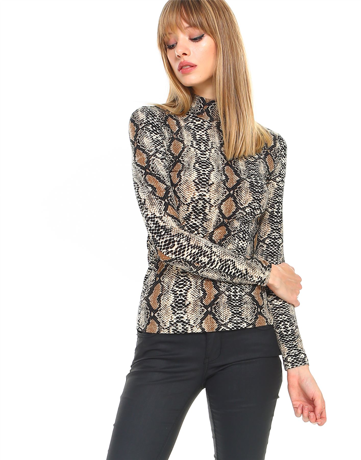 leopard print mock turtleneck