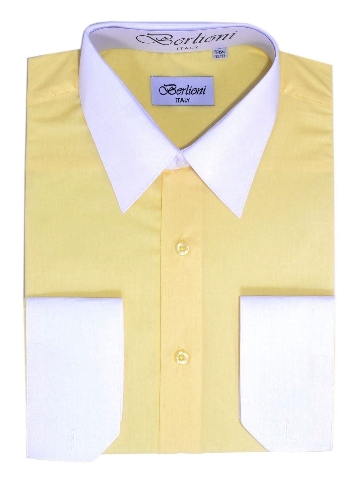 BERLIONI MEN'S ITALY DRESS SHIRT TWO TONE SHIRT FRENCH CONVERTIBLE CUFF LEMON BERLIONI MEN'S ITALY DRESS SHIRT TWO TONE SHIRT FRENCH CONVERTIBLE CUFF LEMON