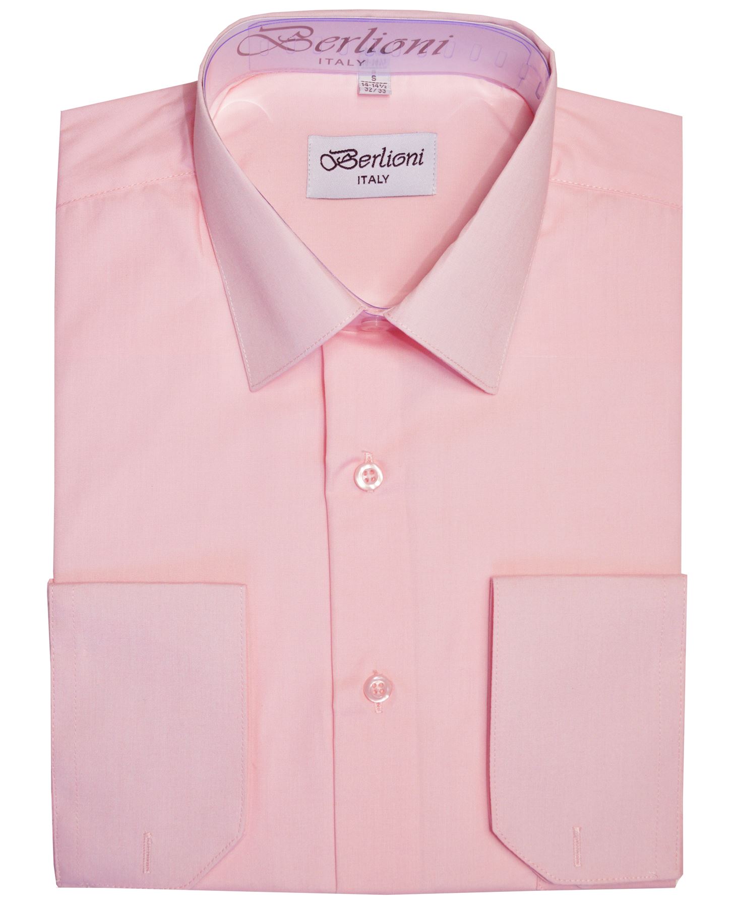 Berlioni Italy Mens Convertible Cuff Solid Long Sleeve Dress Shirt Rose