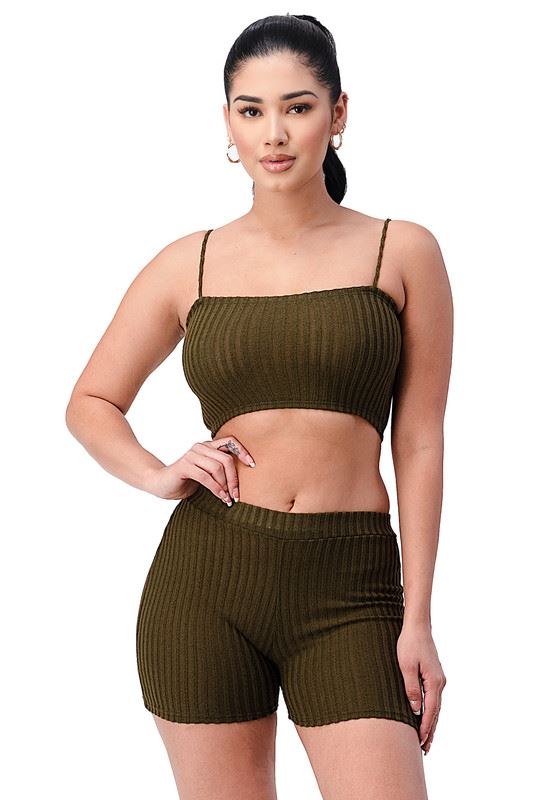SET WOMEN WINTER RIBBED CROP TOP 