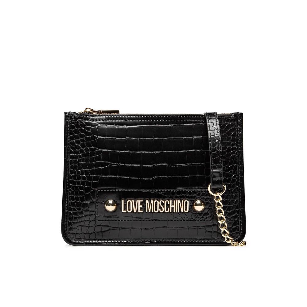 LOVE MOSCHINO WOMEN'S HANDBAG BAG BORSA BIG LOGO CROCO PU NERO