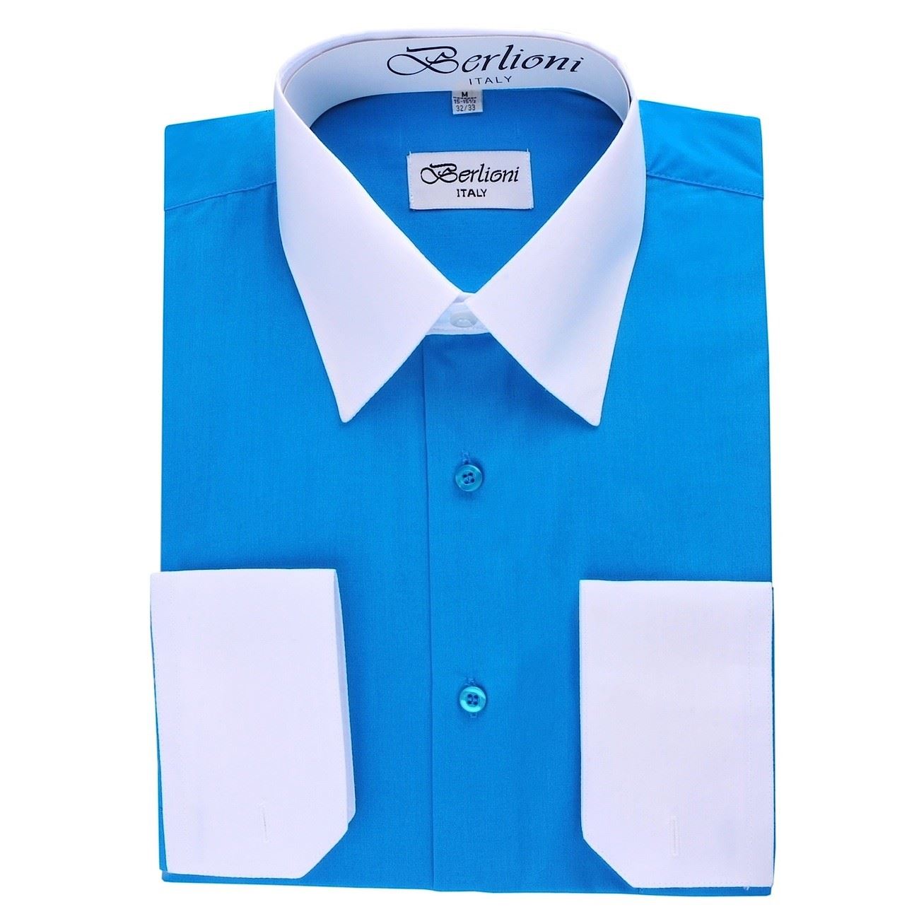 BERLIONI MENS ITALY DRESS SHIRT TWO-TONE LONG SLEEVE SHIRT FRENCH CUFF ALL SIZES - Picture 19 of 19
