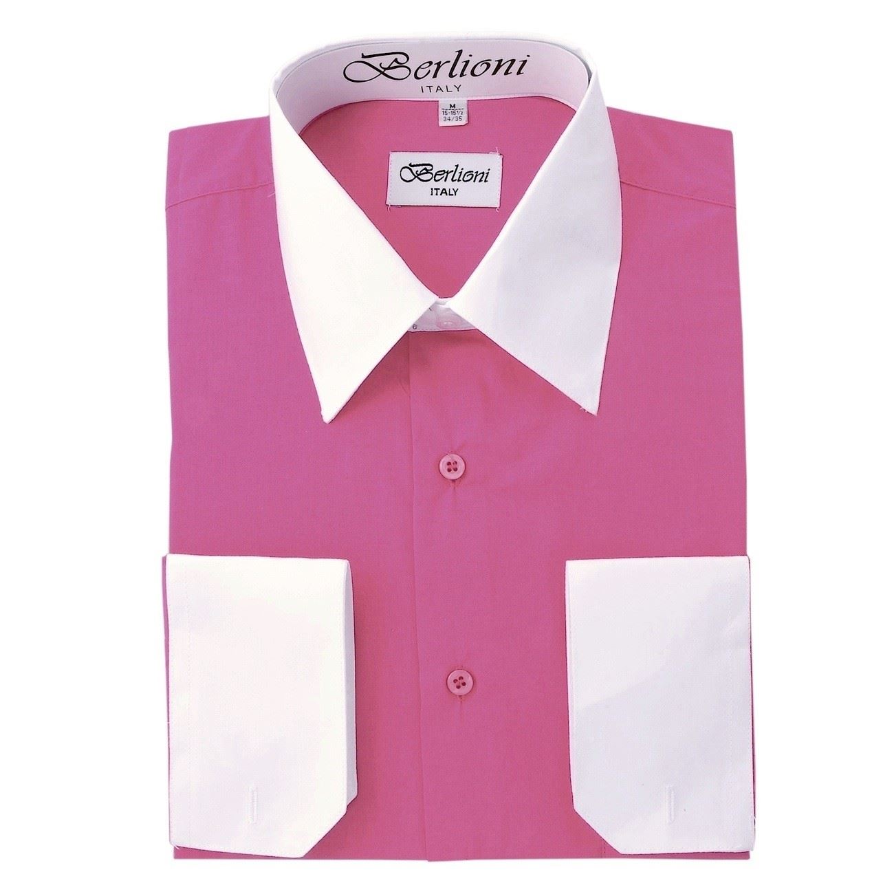 BERLIONI MENS ITALY DRESS SHIRT TWO-TONE LONG SLEEVE SHIRT FRENCH CUFF ALL SIZES - Picture 7 of 19