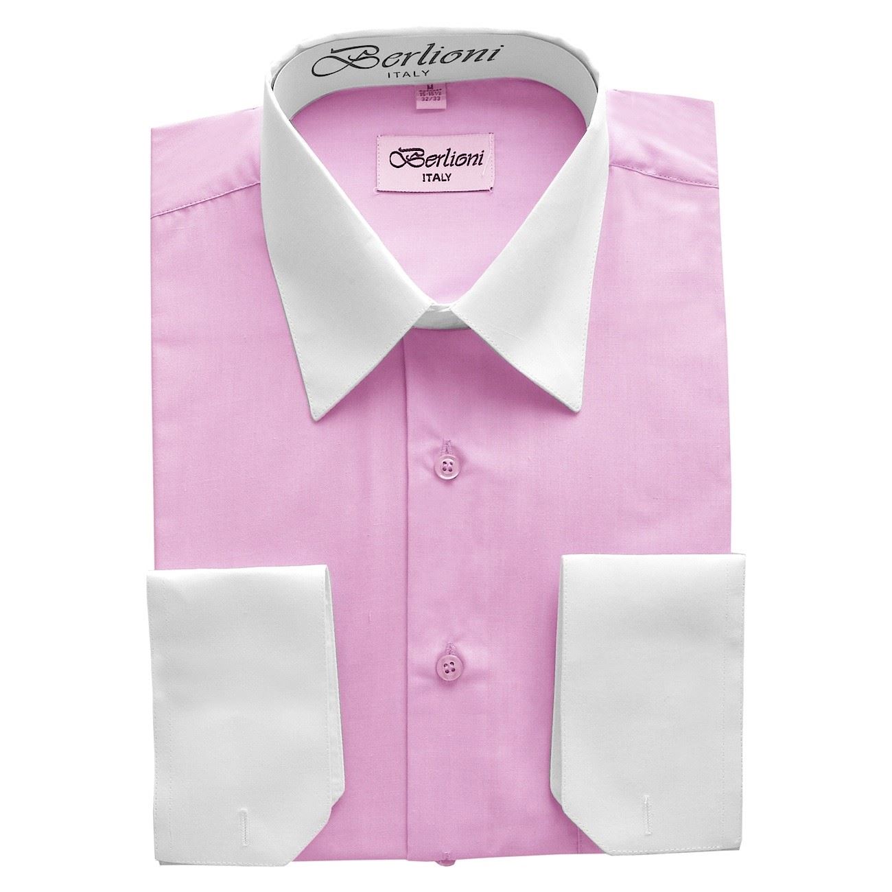 BERLIONI MENS ITALY DRESS SHIRT TWO-TONE LONG SLEEVE SHIRT FRENCH CUFF ALL SIZES - Picture 15 of 19