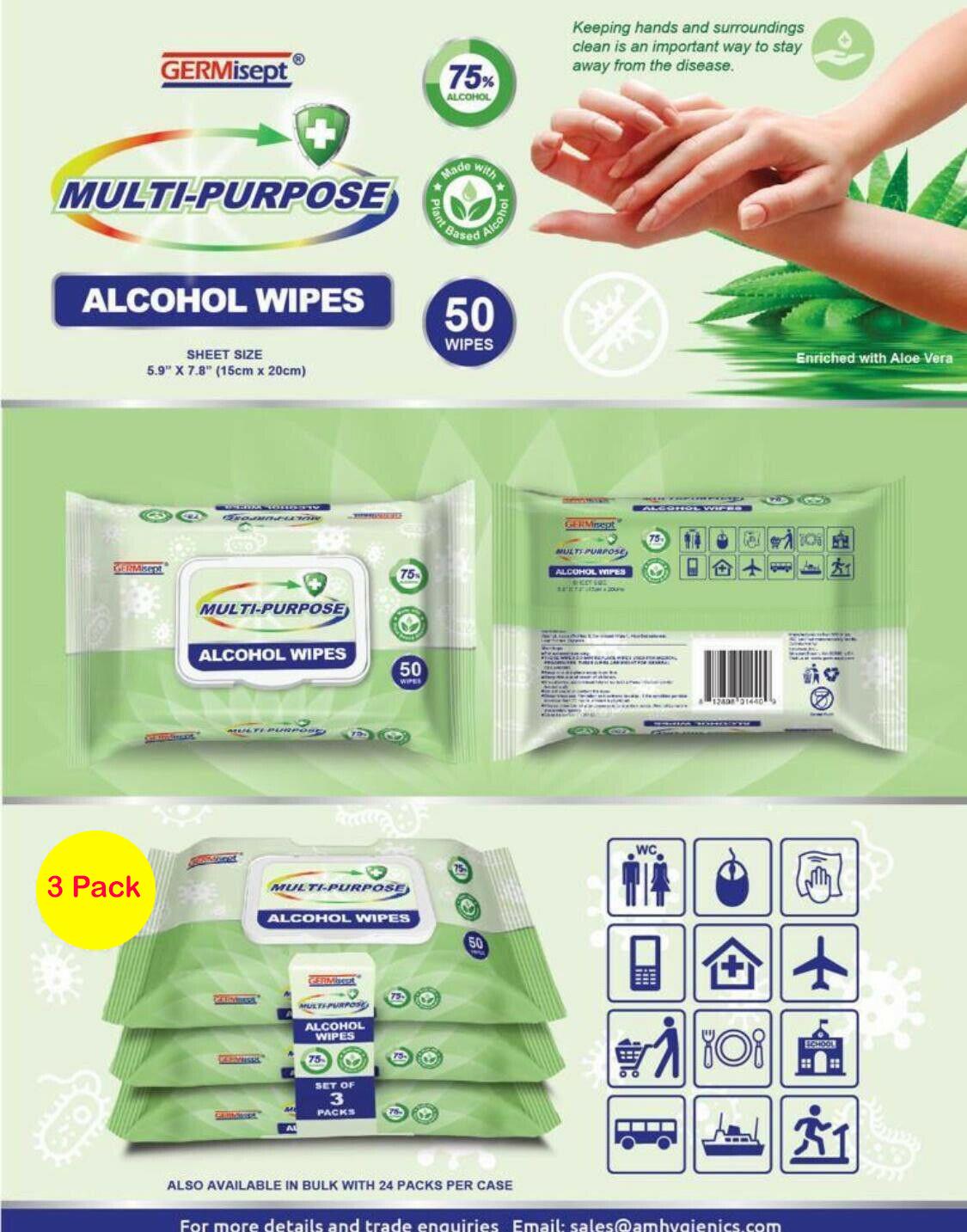 50 5 TOTAL WIPES FIVE NEW PACKS OF MULTI PURPOSE HAND WIPES