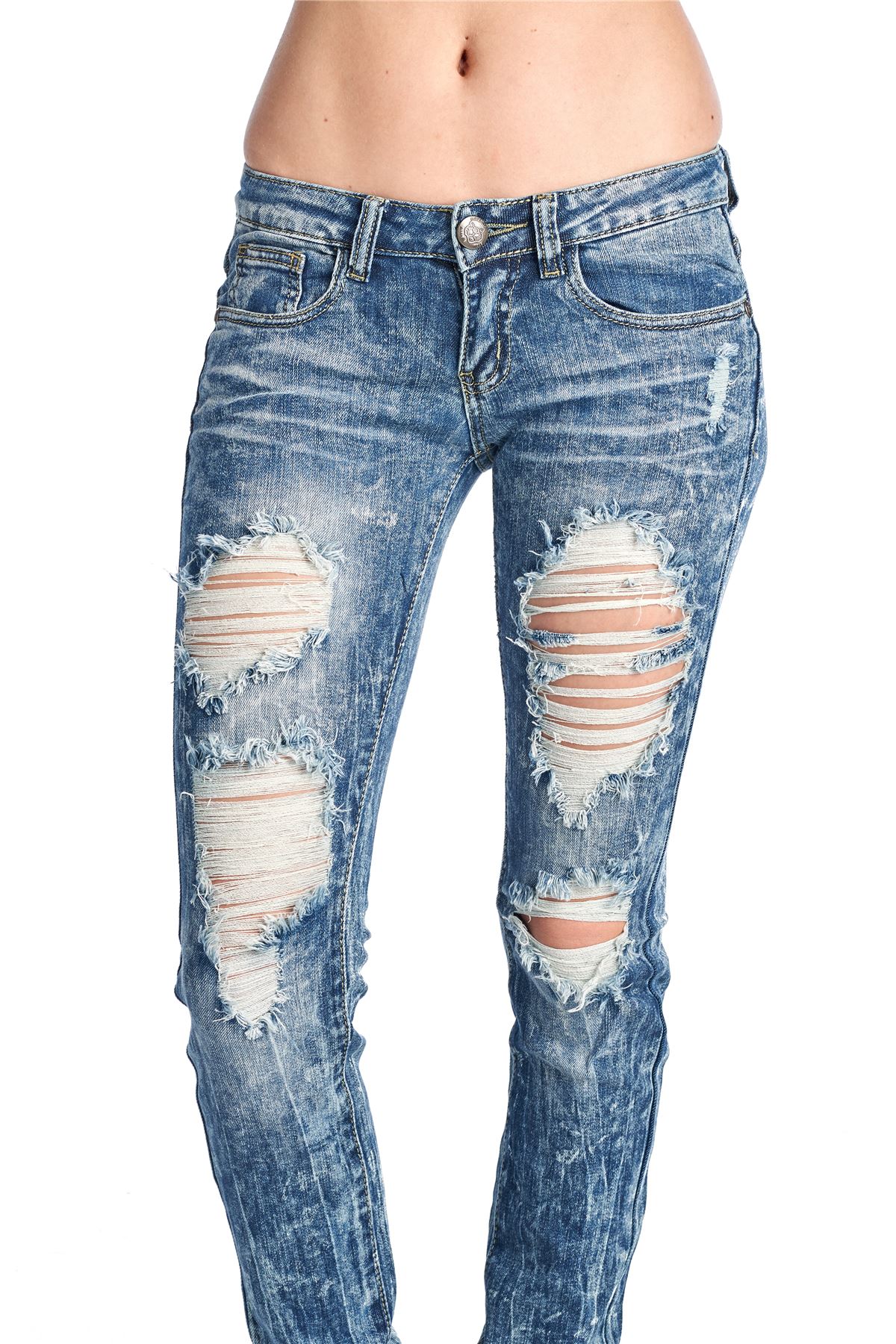 MACHINE JEANS WOMEN'S SKINNY DENIM JEANS RIPPED DISTRESSED STRETCH