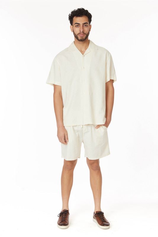 Hawks Bay Mens Shirt, Short Sets Piece Linen Outfit Off-White