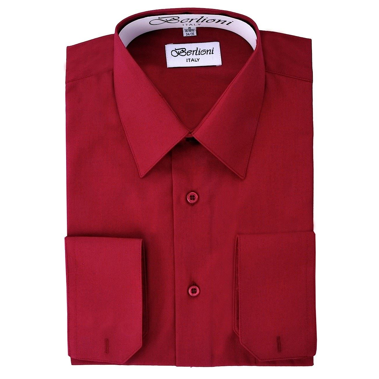 BERLIONI ITALY MEN'S DRESS SHIRT FRENCH CONVERTIBLE CUFF LONG SLEEVE  BURGUNDY | eBay