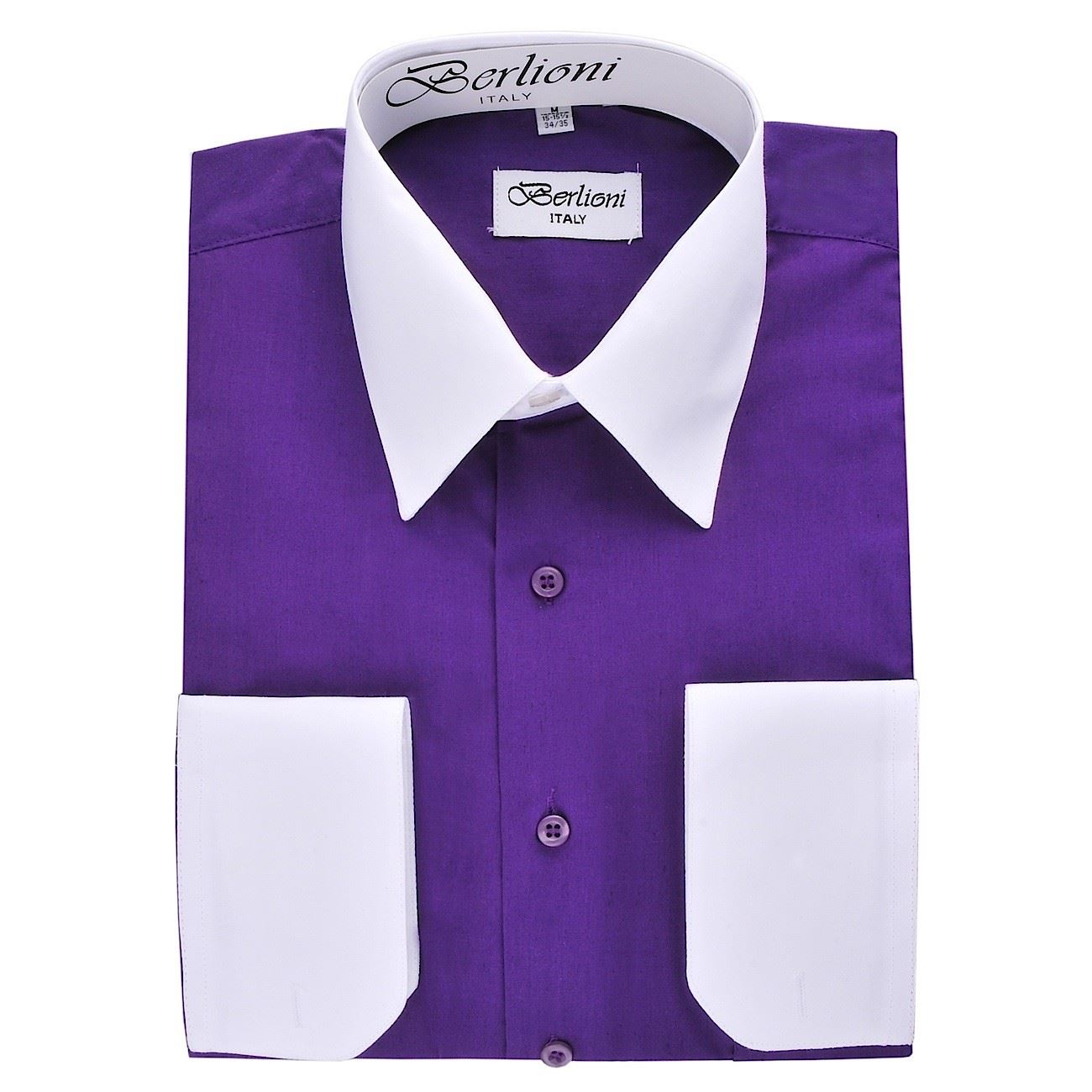 BERLIONI MENS ITALY DRESS SHIRT TWO-TONE LONG SLEEVE SHIRT FRENCH CUFF ALL SIZES - Picture 16 of 19