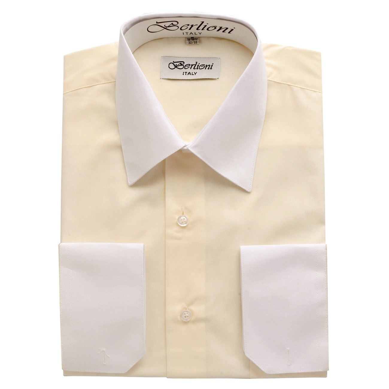 BERLIONI MENS ITALY DRESS SHIRT TWO-TONE LONG SLEEVE SHIRT FRENCH CUFF ALL SIZES - Picture 12 of 19