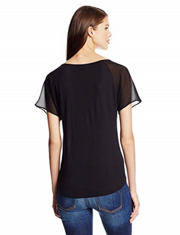 NYDJ WOMEN'S VEILED SHORT SLEEVE TOP BLACK - Picture 2 of 3