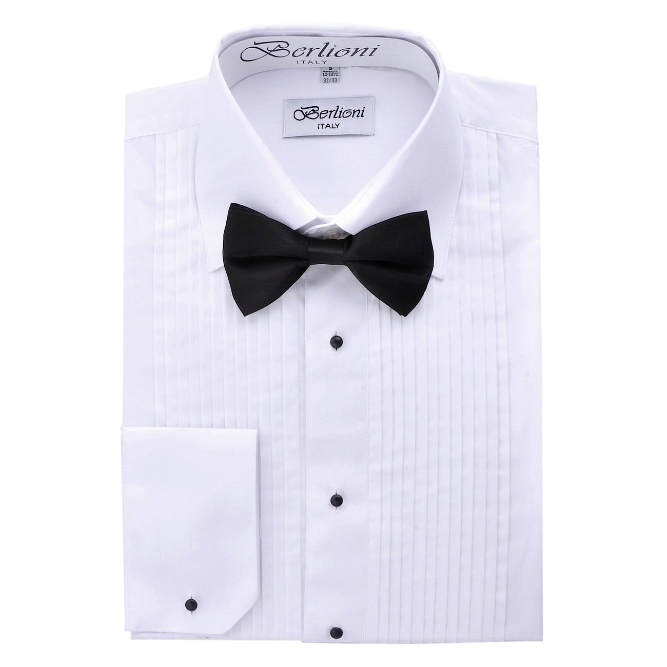 BERLIONI ITALY MEN'S TUXEDO SHIRT WINGTIP AND LAYDOWN STYLE FRENCH CUFFS WHITE - Picture 3 of 5