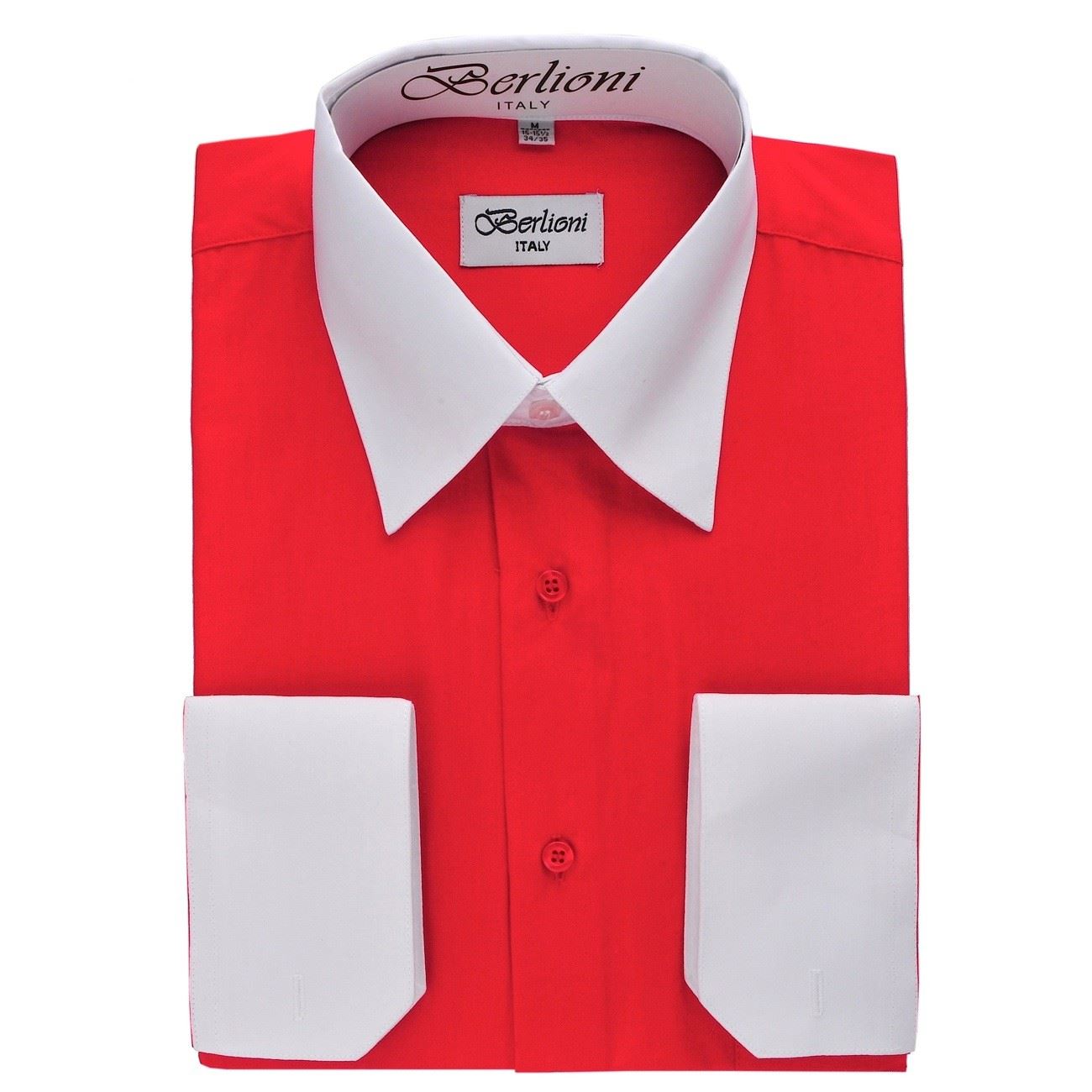 BERLIONI MENS ITALY DRESS SHIRT TWO-TONE LONG SLEEVE SHIRT FRENCH CUFF ALL SIZES - Picture 17 of 19