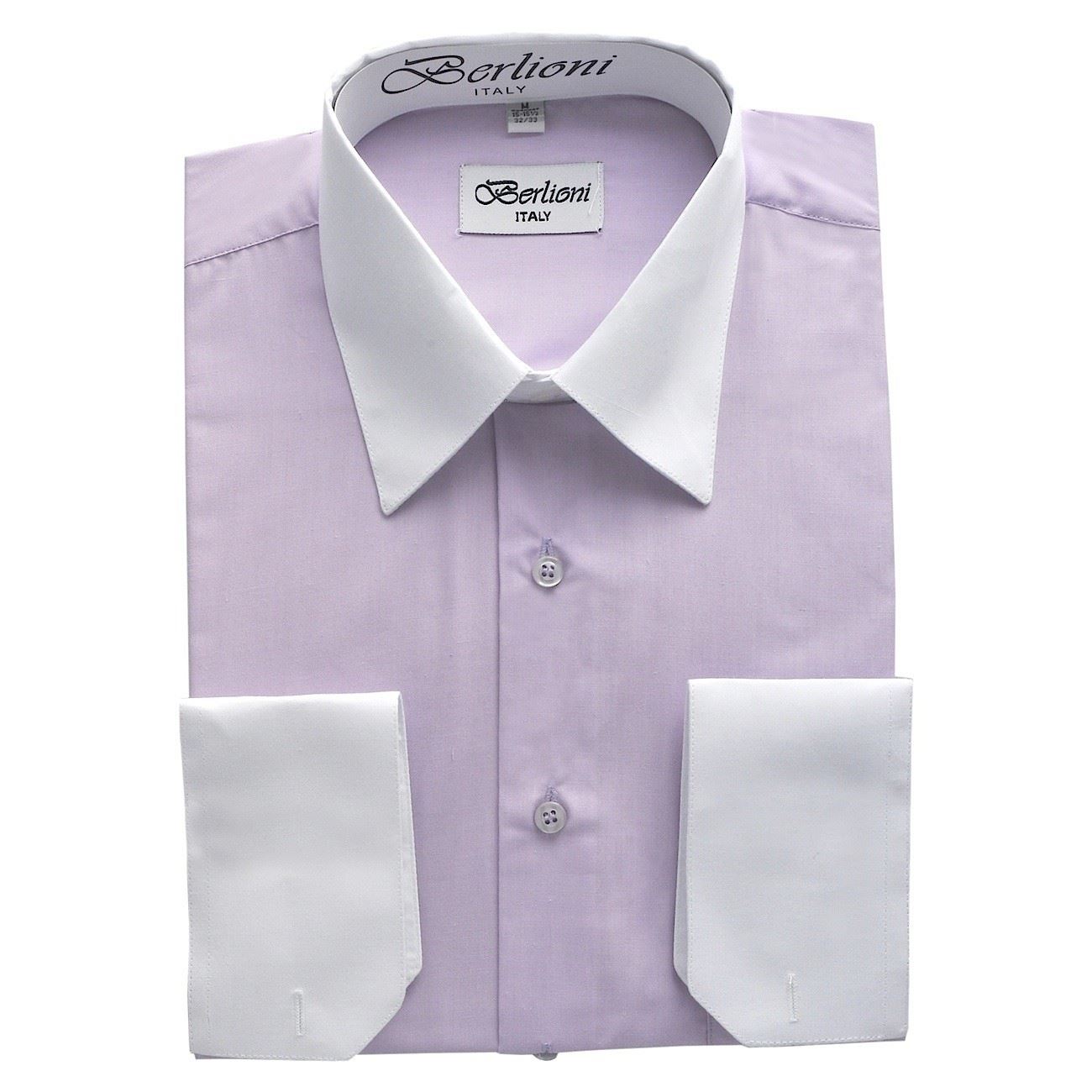 BERLIONI MENS ITALY DRESS SHIRT TWO-TONE LONG SLEEVE SHIRT FRENCH CUFF ALL SIZES - Picture 10 of 19