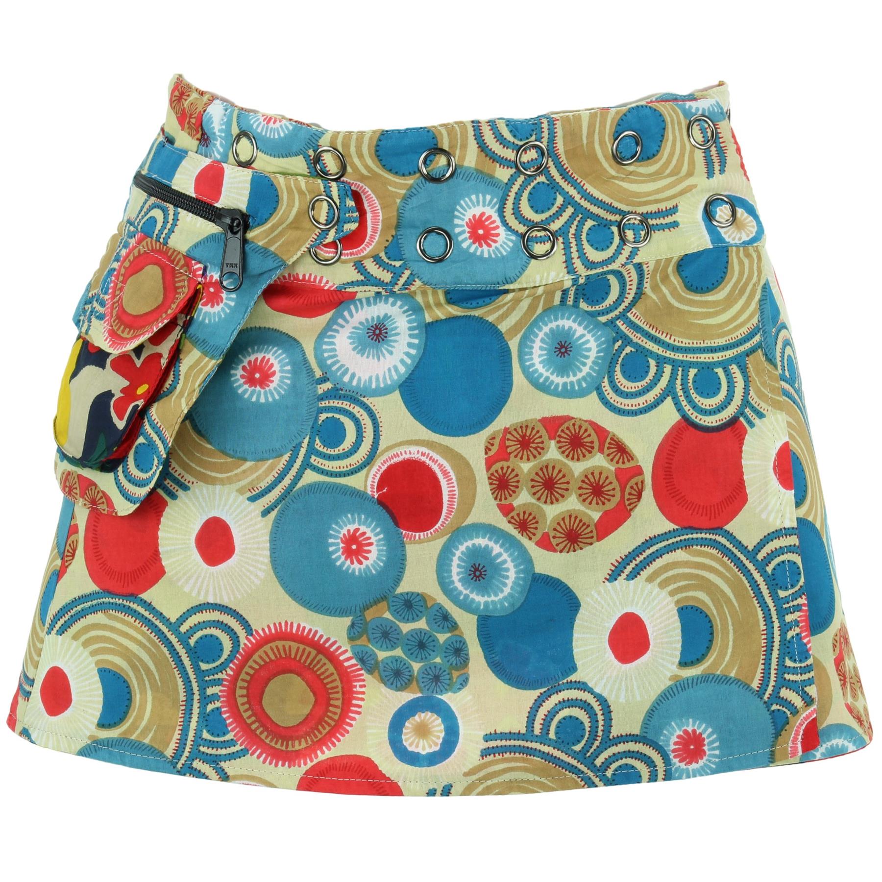 Hippie Bohemian Short Popper Childrens Skirt Boho Pocket Wrap Reversible Stud - Picture 8 of 56