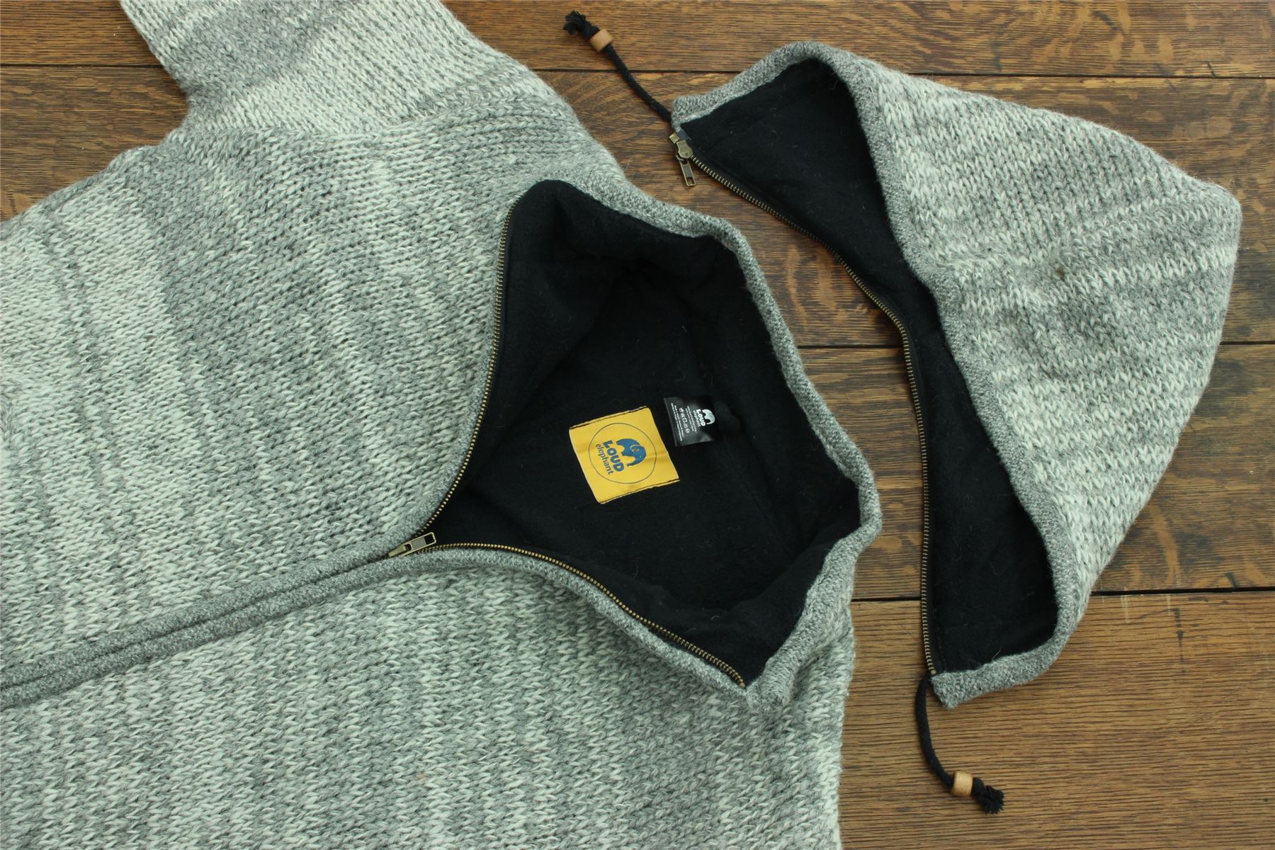 Hand Knitted Wool Hooded Jacket Cardigan Hoodie Nepal Warm Lined Boho Zip - Picture 45 of 100