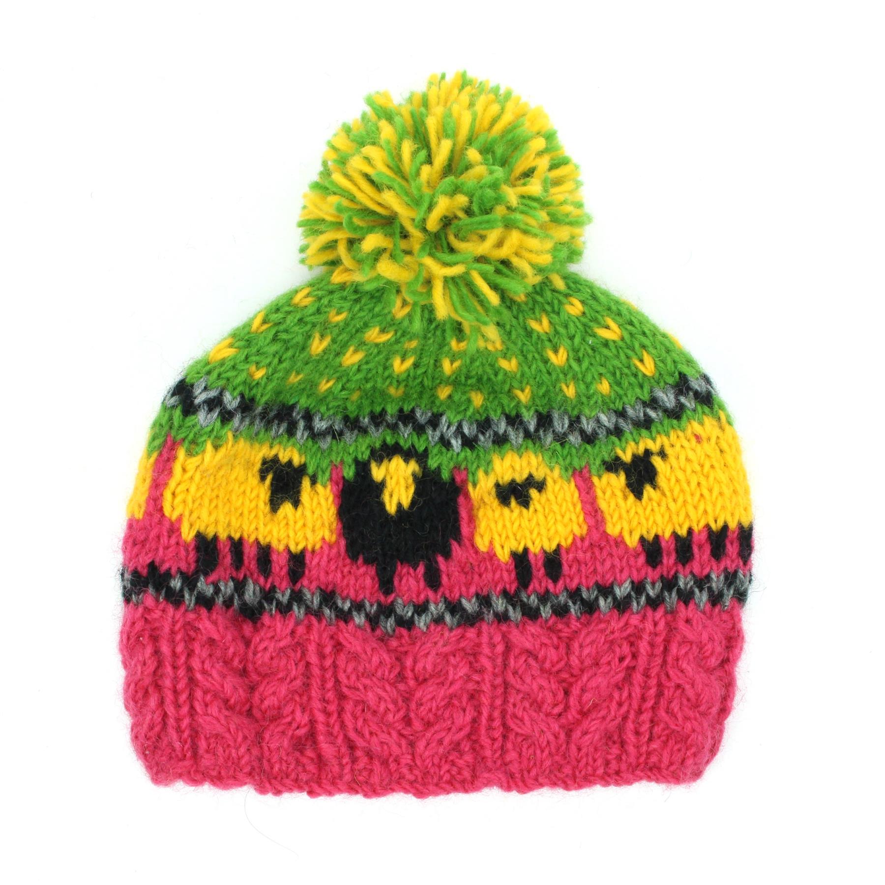 Moutons Black Hat Beanie Bobble POM Chaud Hiver vert laine tricot chunky Linned Moutons Black Hat Beanie Bobble POM Chaud Hiver vert laine tricot chunky Linned