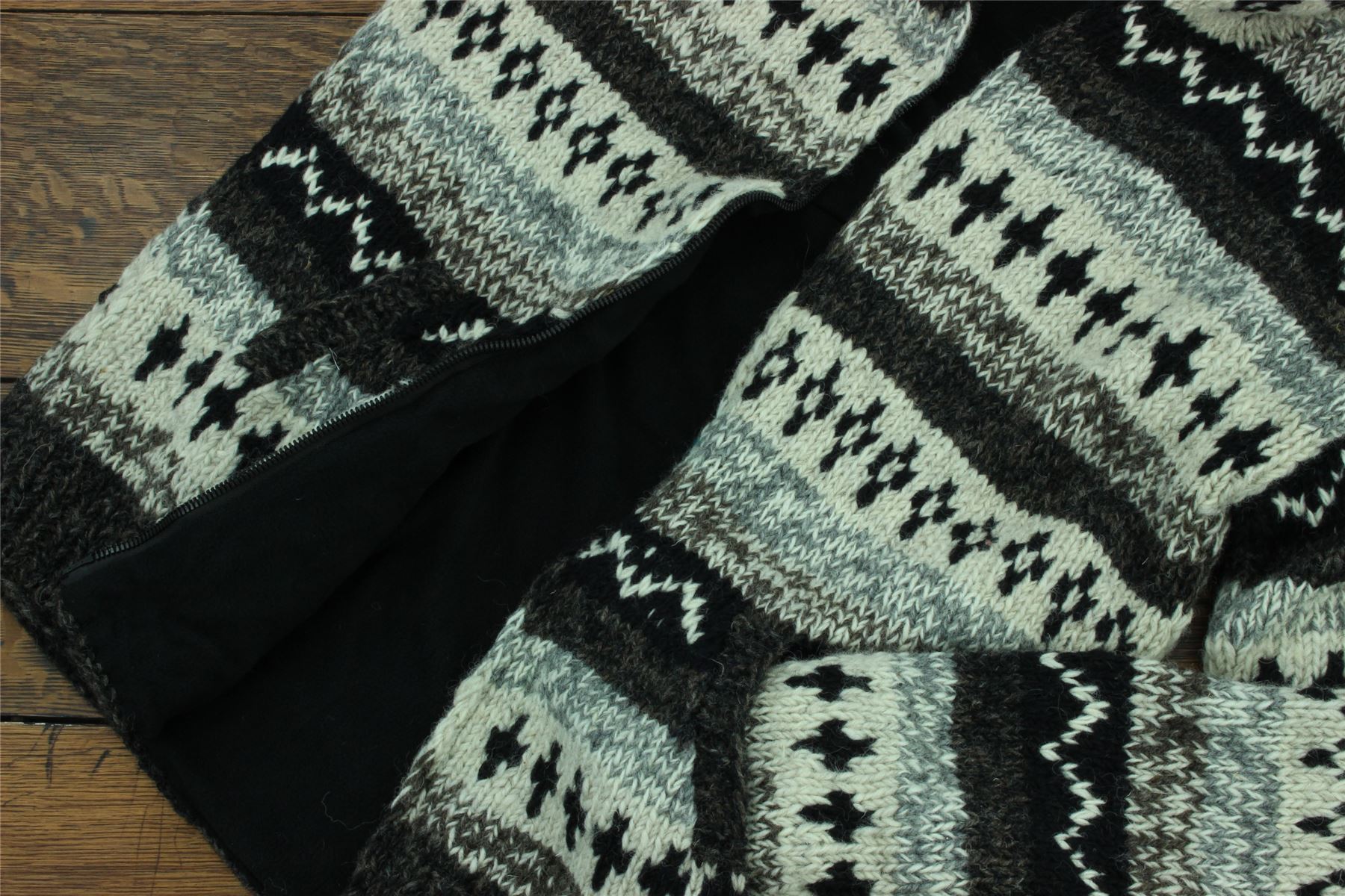 Hand Knitted Wool Hooded Jacket Cardigan Hoody Hoodie Nepal Warm Lined Ethnic - Picture 28 of 71