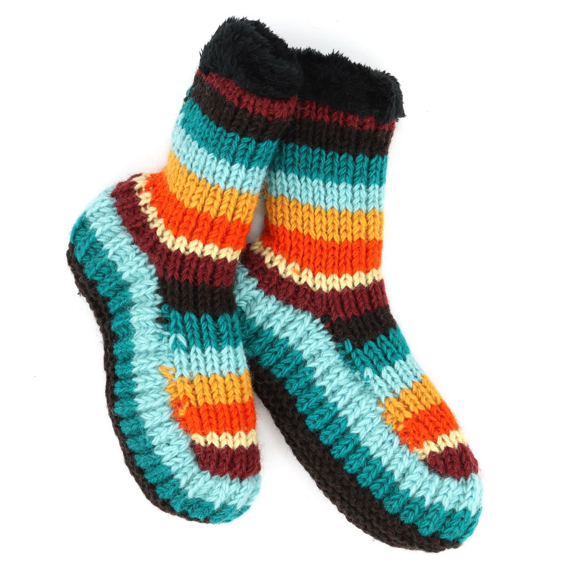 Handgestrickte Wolle Hausschuhe Socken Sherpa Futter Handarbeit warm UK 3-8 EU 36-42 - Bild 58 von 65
