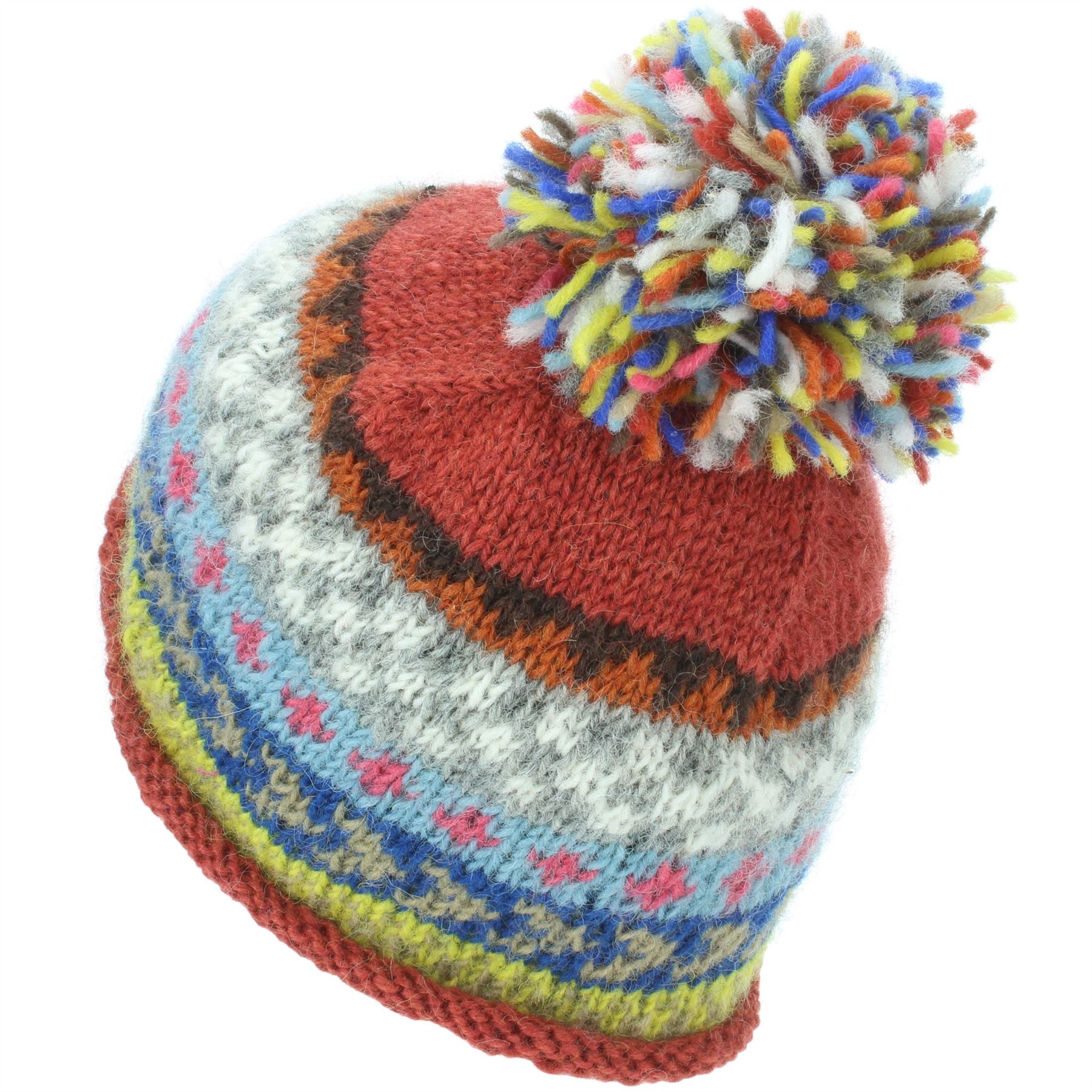 Beanie Hat Wool Cap Bobble Warm Winter Pattern Bright LoudElephant Lined Knit - Picture 9 of 16