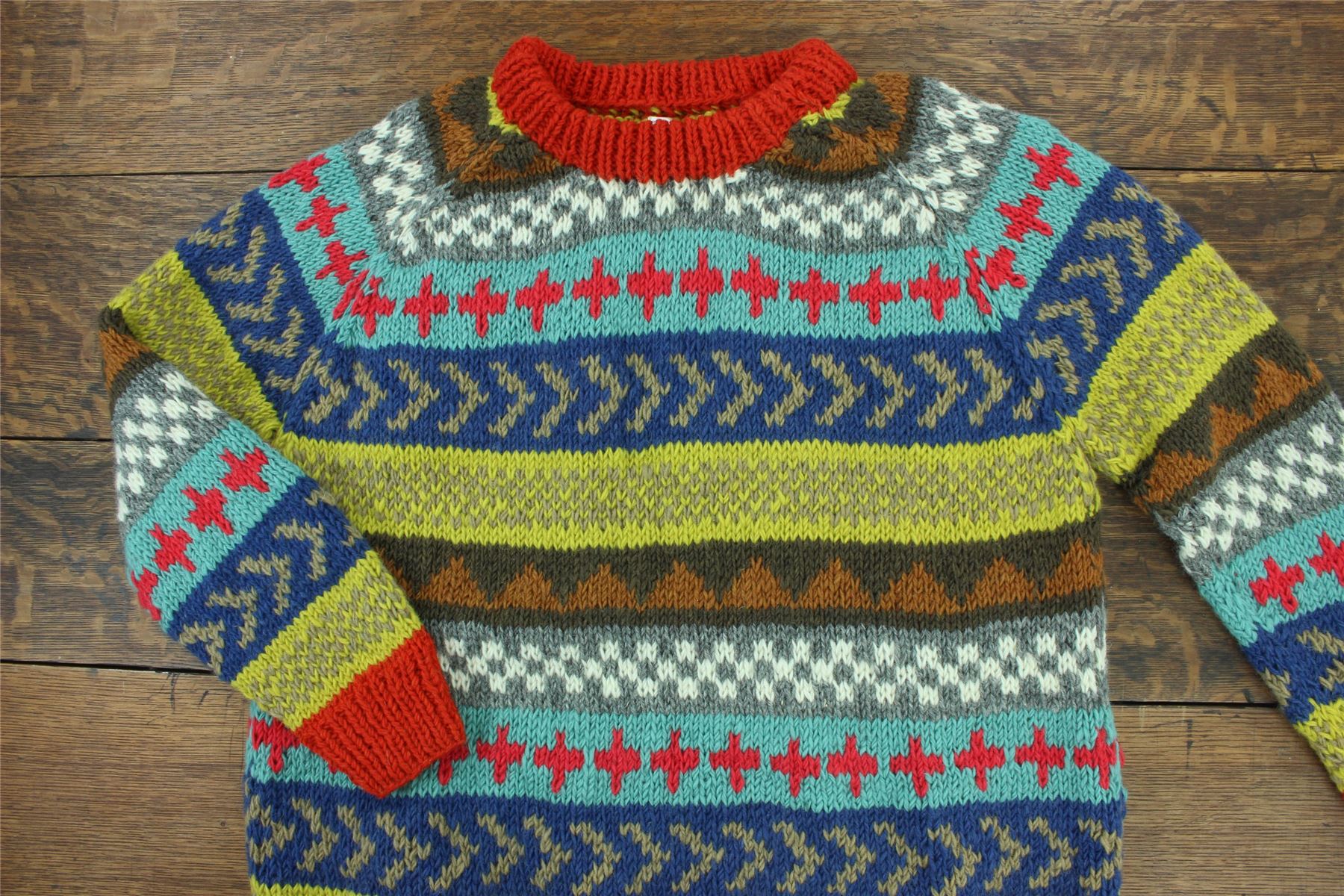 Wool Knit Jumper Sweater Pullover Fairisle Nordic Abstract Warm Nepal Loose - Picture 38 of 81