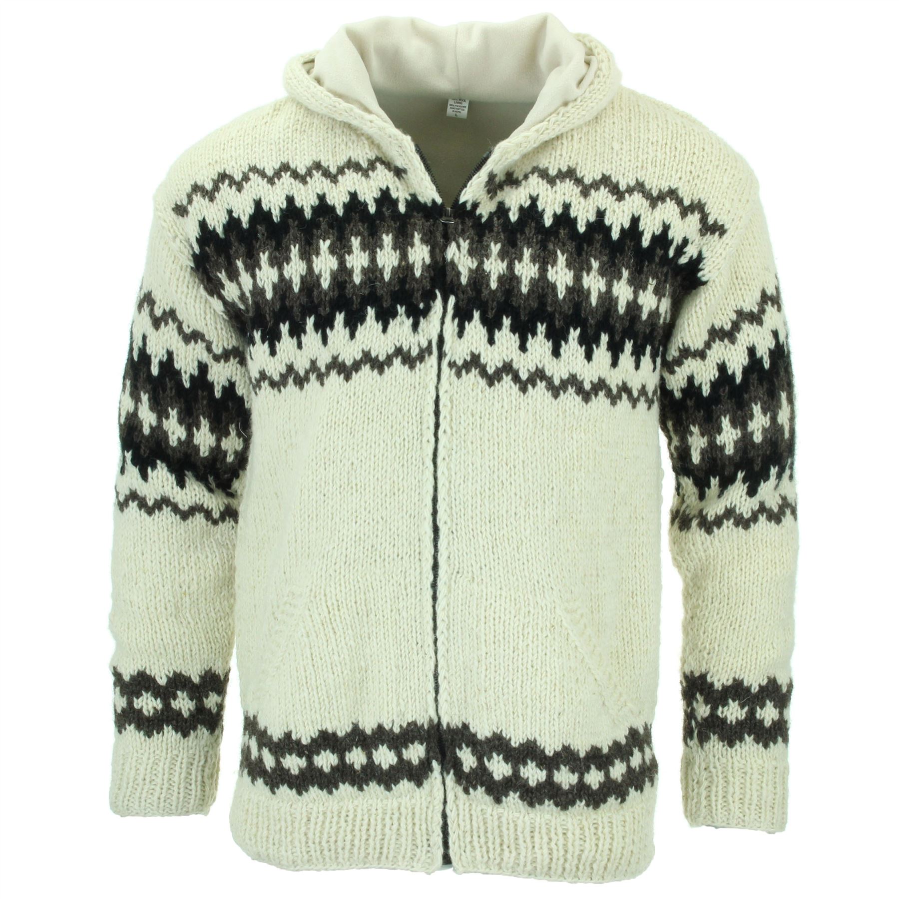 Hand Knitted Wool Hooded Jacket Cardigan Hoody Hoodie Nepal Warm Lined Ethnic - Picture 44 of 71