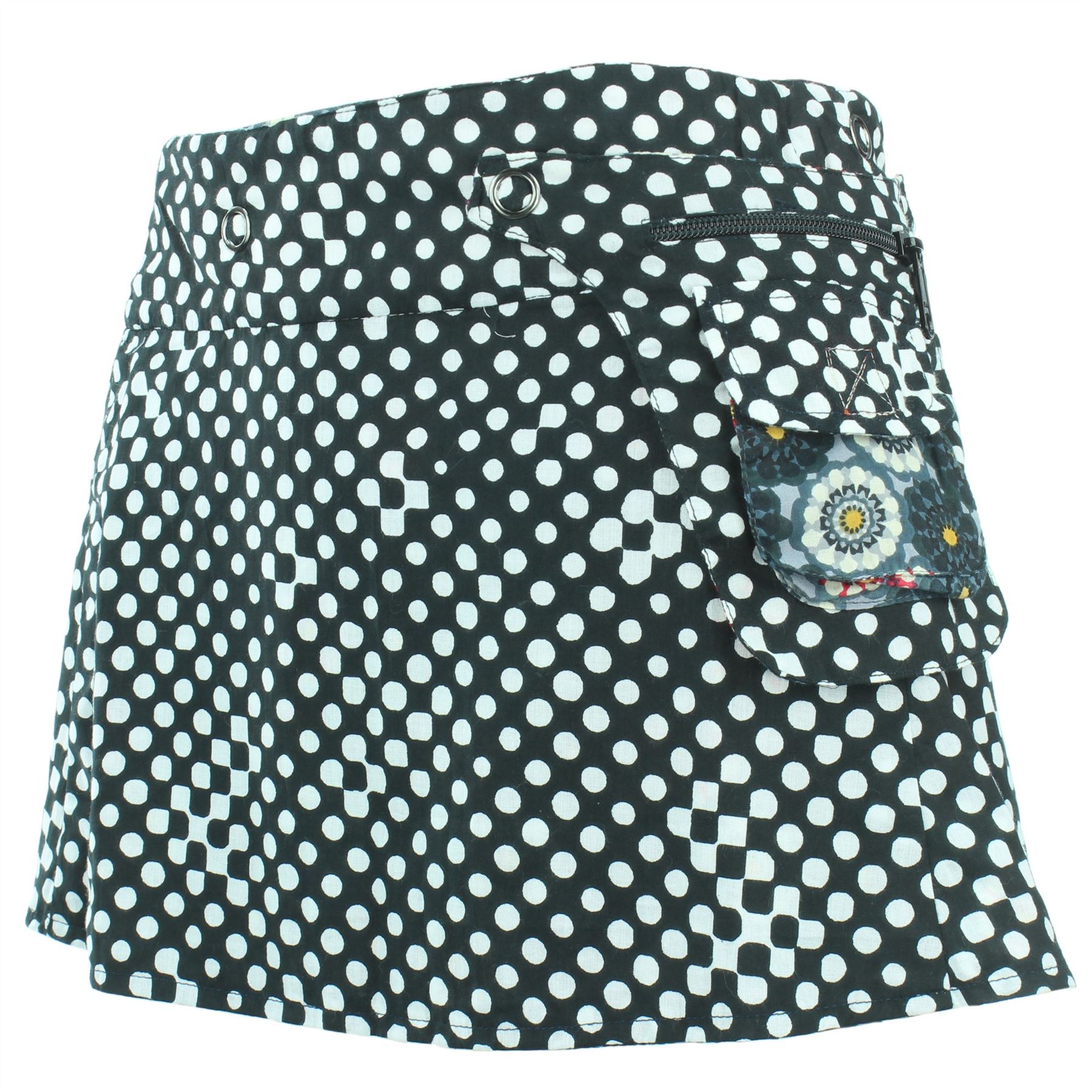 Hippie Bohemian Short Popper Childrens Skirt Boho Pocket Wrap Reversible Stud - Picture 42 of 56