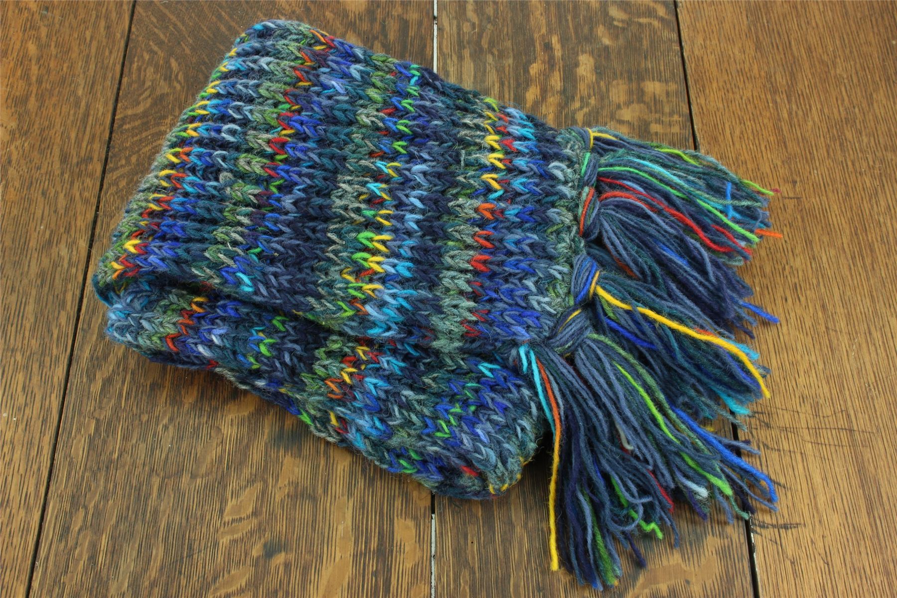 Hand Knitted Wool Scarf Woolly Warm Winter Cosy Stripe Space Dye Rainbow Pattern - Picture 33 of 97