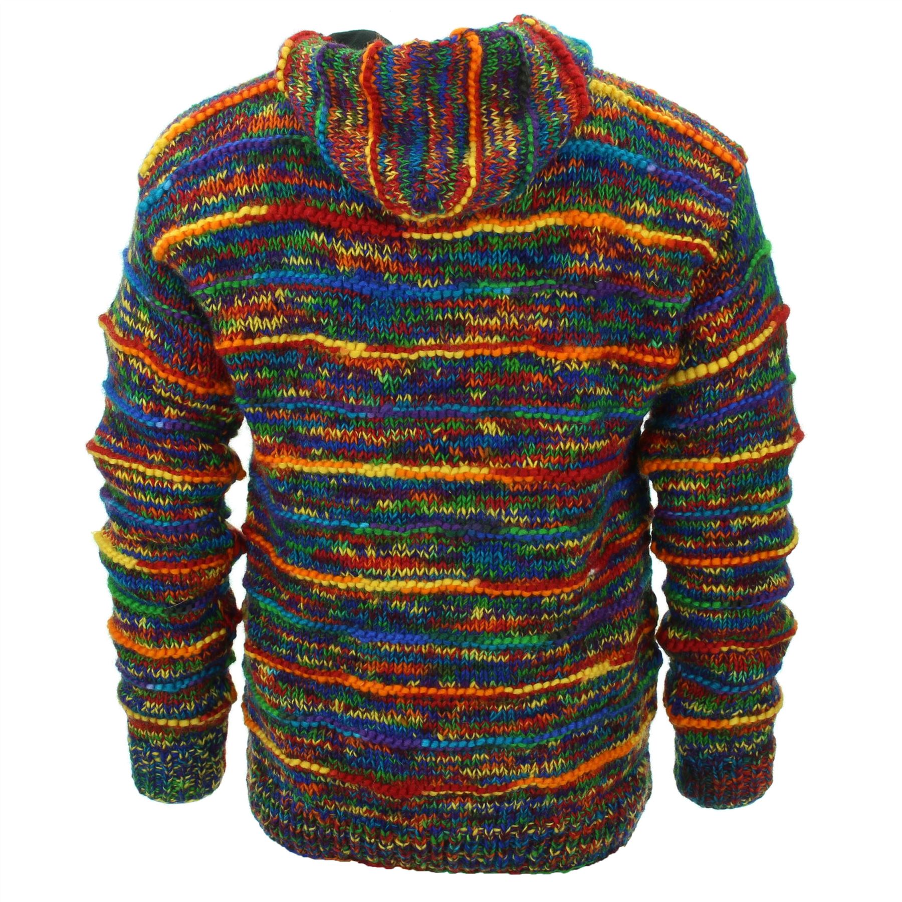 Hand Knitted Wool Hooded Jacket Cardigan Hoody Hoodie Nepal Warm Lined Ethnic - Picture 57 of 71