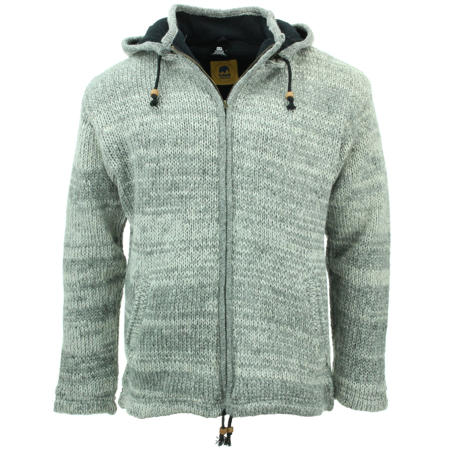 Hand Knitted Wool Hooded Jacket Cardigan Hoodie Nepal Warm Lined Boho Zip - Picture 41 of 100