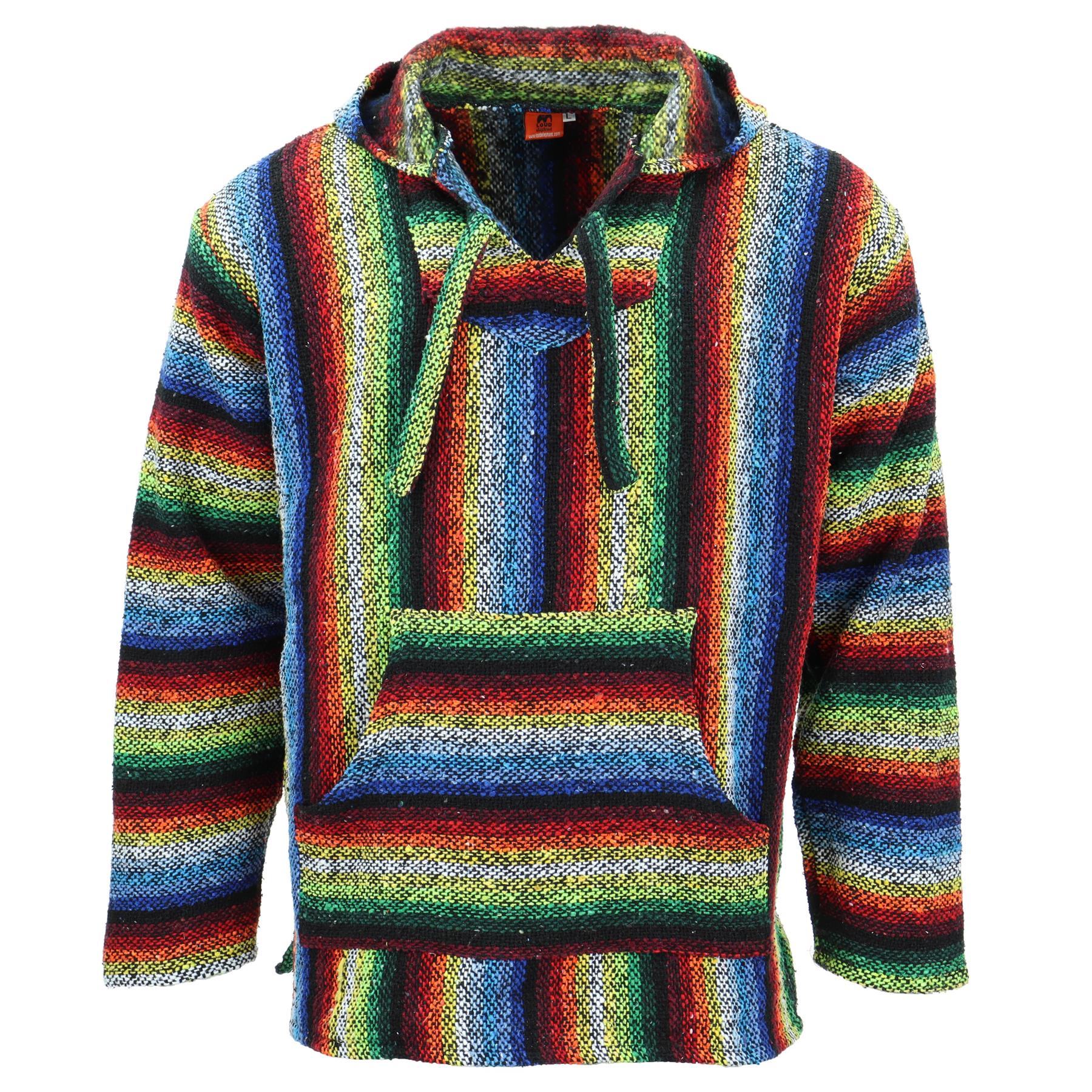 Recycled Mexican Baja Jerga Hoody Sweatshirt Jacket Hooded Warm Hippy Plus Size - Picture 108 of 189