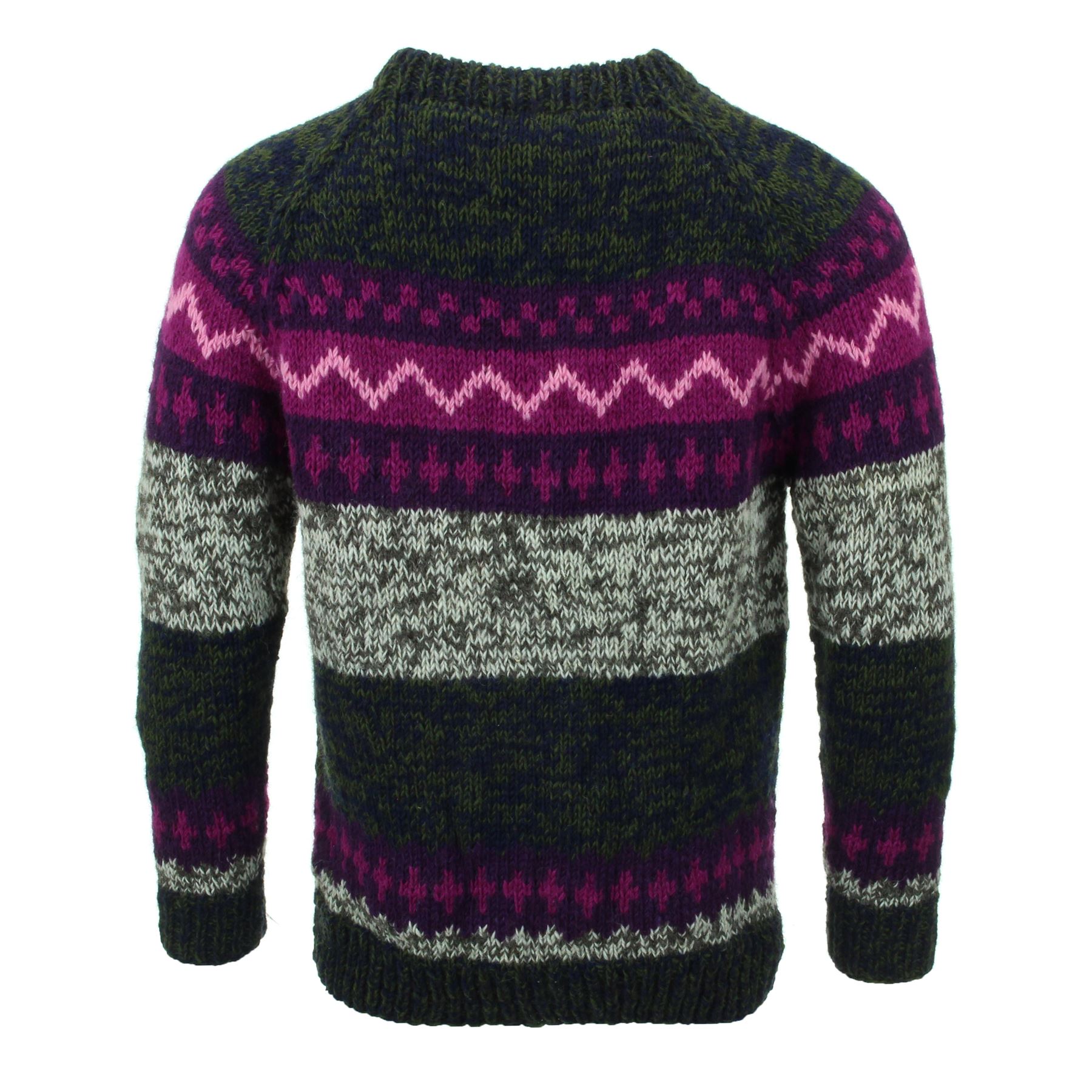 Wool Knit Jumper Sweater Pullover Fairisle Nordic Abstract Warm Nepal Loose - Picture 49 of 81