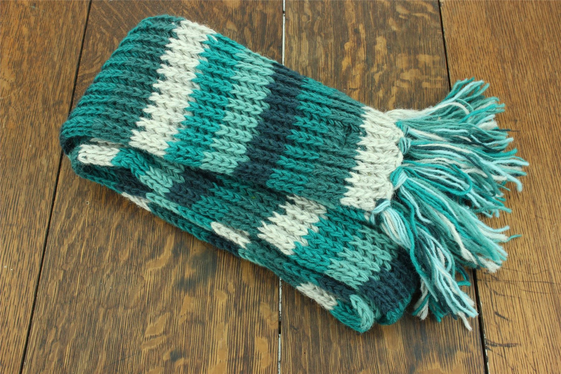 Hand Knitted Wool Scarf Woolly Warm Winter Cosy Stripe Space Dye Rainbow Pattern - Picture 91 of 97