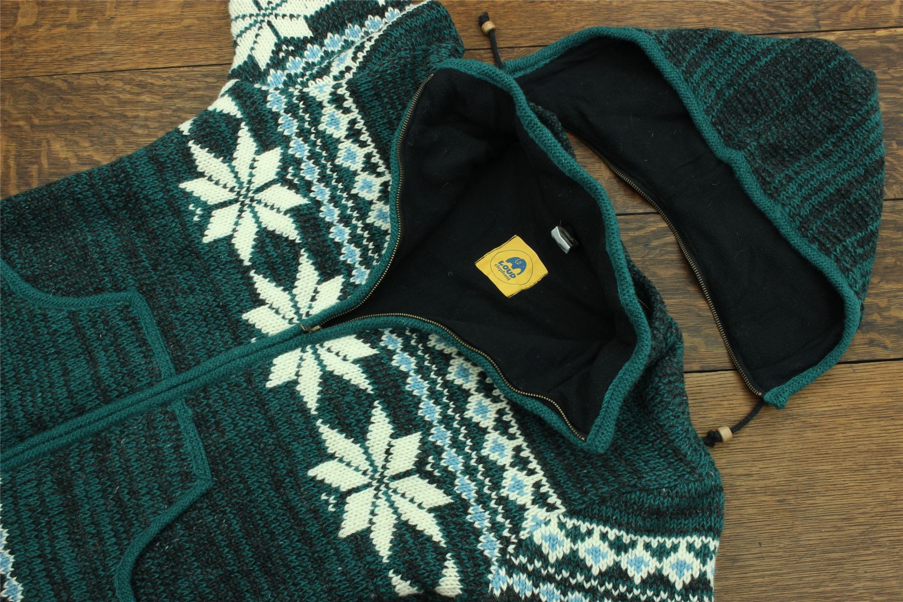 Handgestrickte Wolle Kapuzenjacke Cardigan Hoodie Nepal warm gefüttert Hippie Reißverschluss - Bild 36 von 102