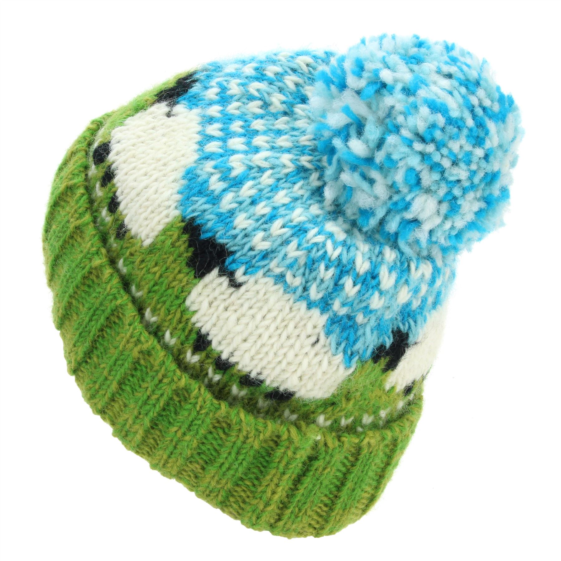 Moutons Black Hat Beanie Bobble POM Chaud Hiver vert laine tricot chunky Linned Moutons Black Hat Beanie Bobble POM Chaud Hiver vert laine tricot chunky Linned