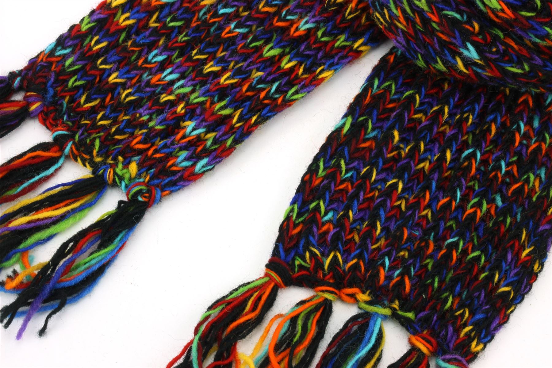 Hand Knitted Wool Scarf Woolly Warm Winter Cosy Stripe Space Dye Rainbow Pattern - Picture 23 of 97
