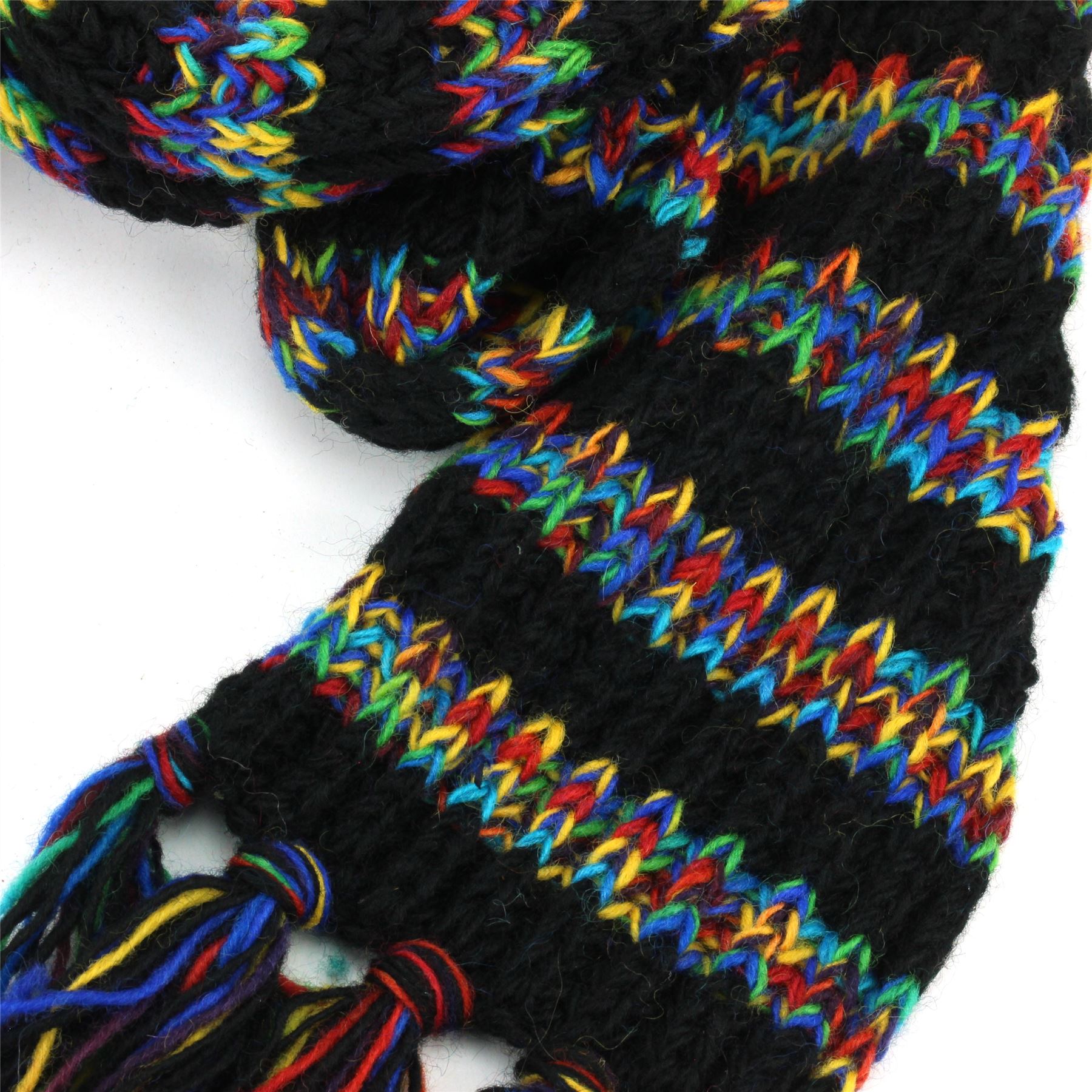 Hand Knitted Wool Scarf Woolly Warm Winter Cosy Stripe Space Dye Rainbow Pattern - Picture 63 of 97