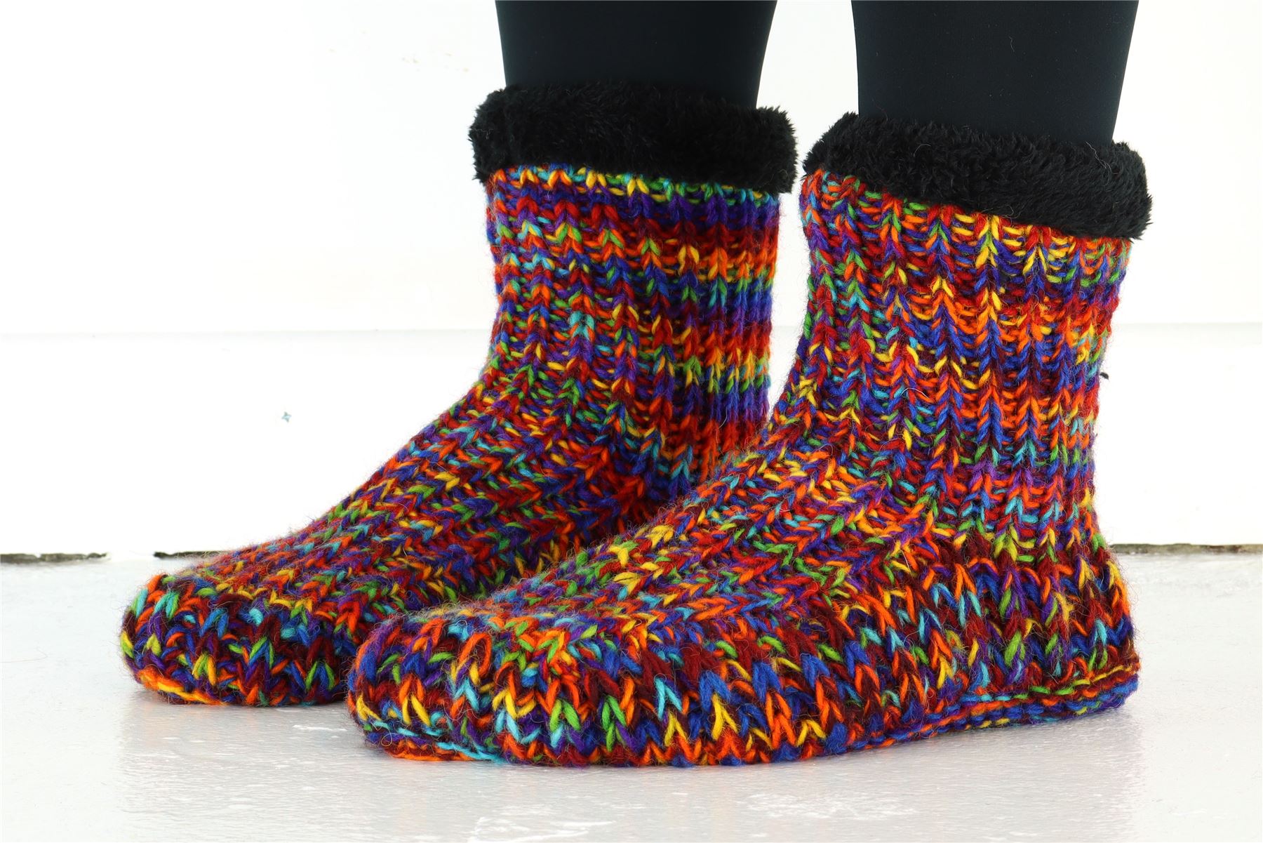Handgestrickte Wolle Hausschuhe Socken Sherpa Futter Handarbeit warm UK 3-8 EU 36-42 - Bild 15 von 65