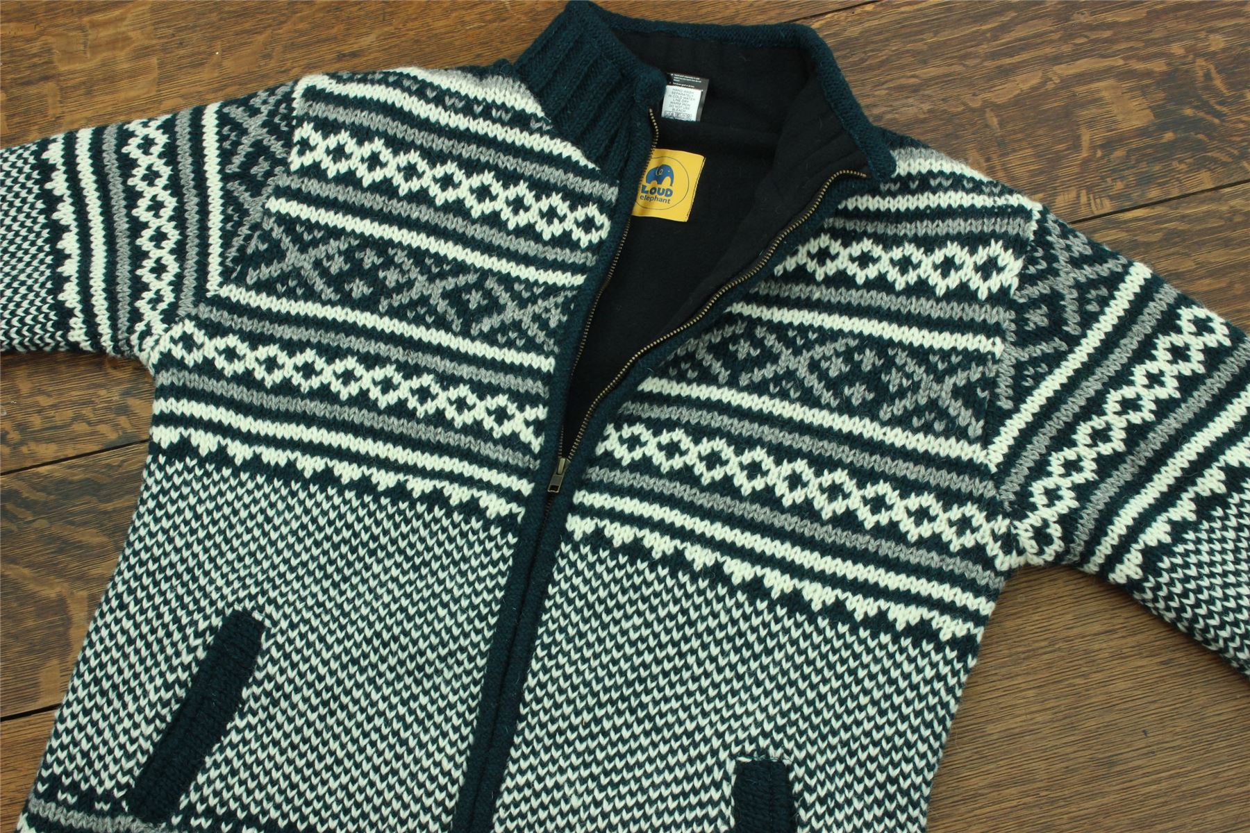Hand Knitted Wool Jacket Cardigan LoudElephant Nepal Warm Lined Unisex - Picture 9 of 102